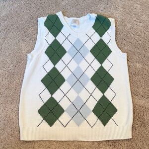 Gymboree Boys Green and White Argyle V-Neck Sweater Vest size L 10-12